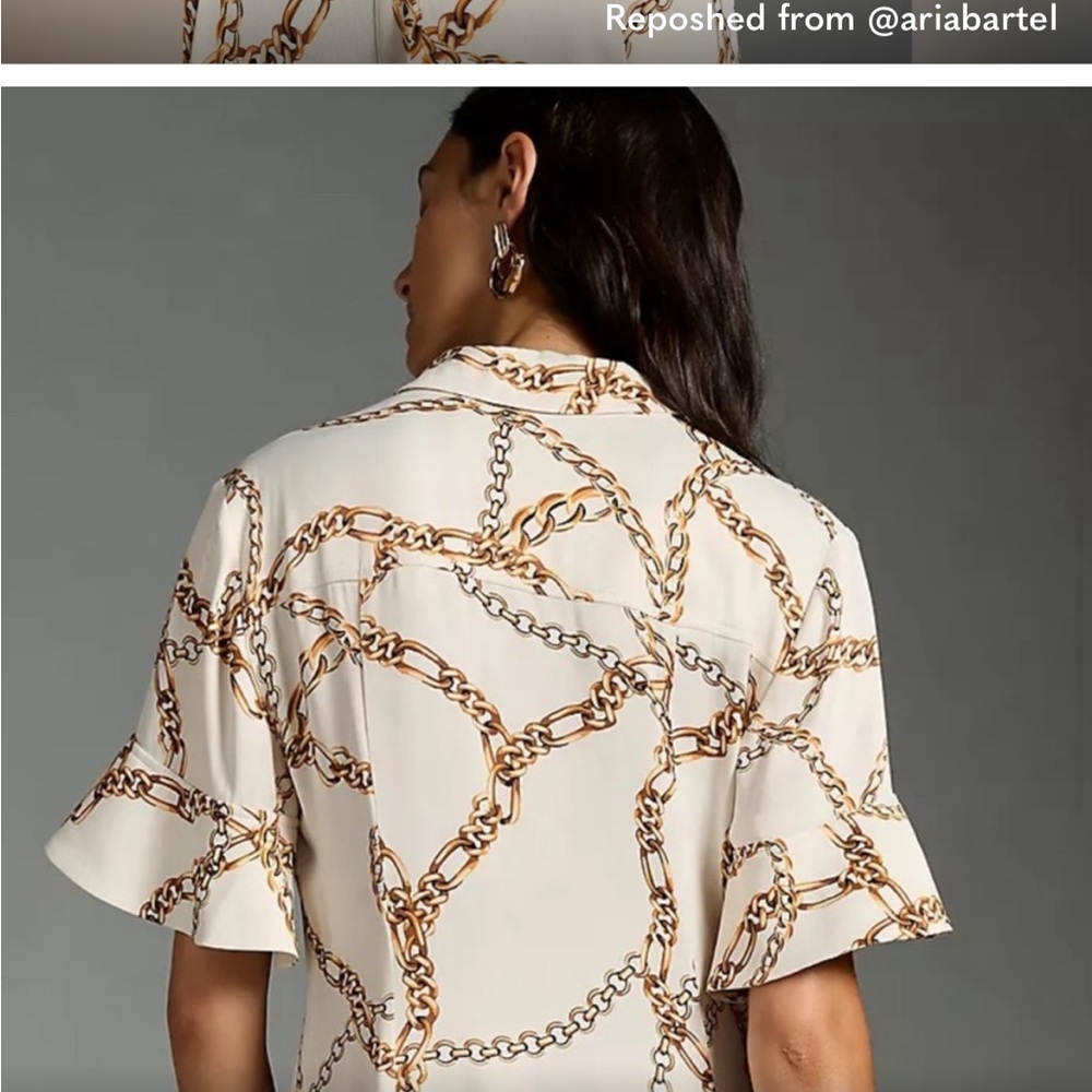 Maeve Anthropologie Printed Chain Maxi Shirt Dress White Short Bell Sleeves - Picture 3 of 6